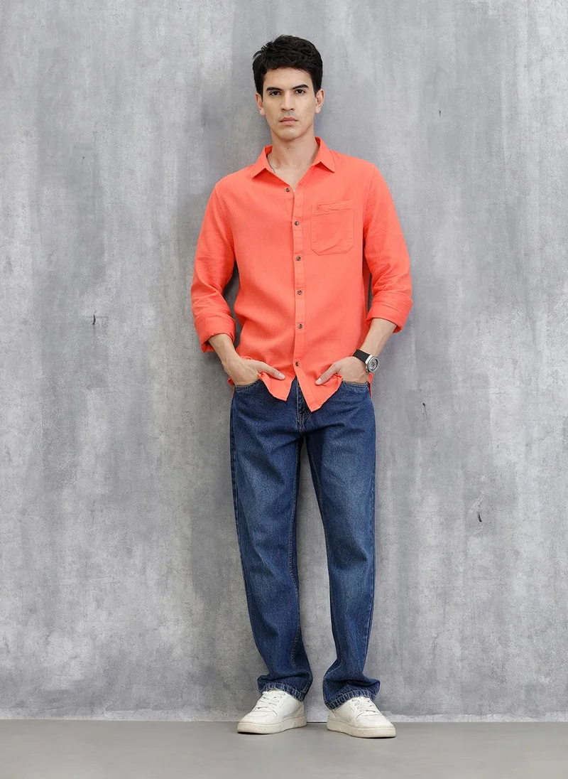 روجن Solid Regular Fit Shirt | Orange
